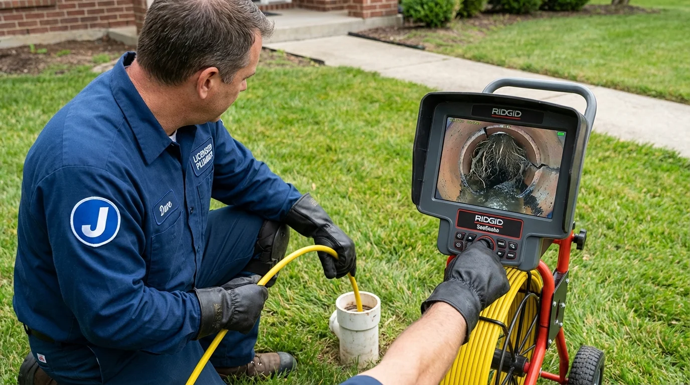 Sewer camera inspection being performed by Johns Plumbing LLC in Eldridge